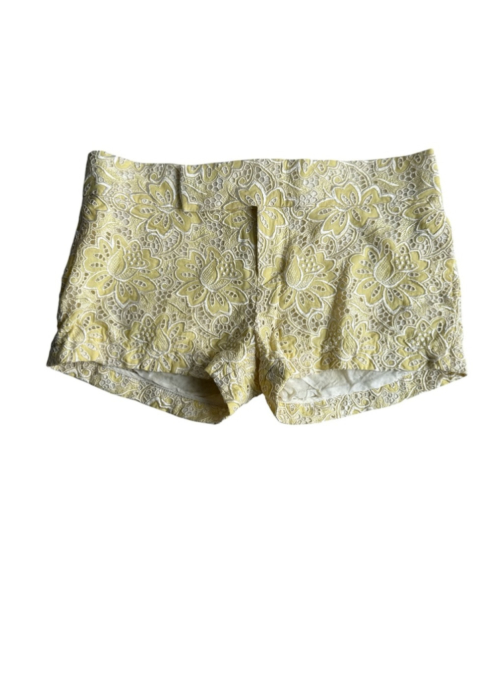 Sacai Luck Yellow Cotton Embroidered Mini Shorts Size 2 Floral Eyelet Lace